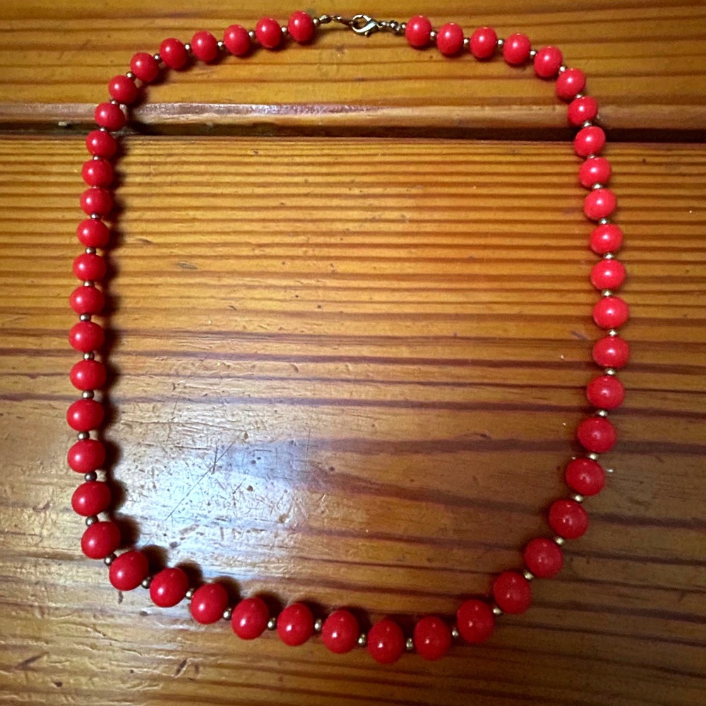 Vintage Red Beaded Necklace Silver Tone Spacers Lobster Clasp 24 Inch Classic
